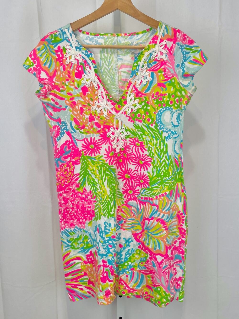 LILLY PULITZER Brewster T Shirt Mini Dress More Lovers Coral 20416 Cotton XS